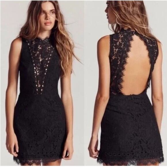 Saylor X Free People Black Cherie Lace Eyelet Dress Mini Sophisticated Chic LBD